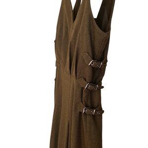 J.O.A. Green Wool Blend Wide Leg Cropped V Neck Open Back Jumpsuit Size XS